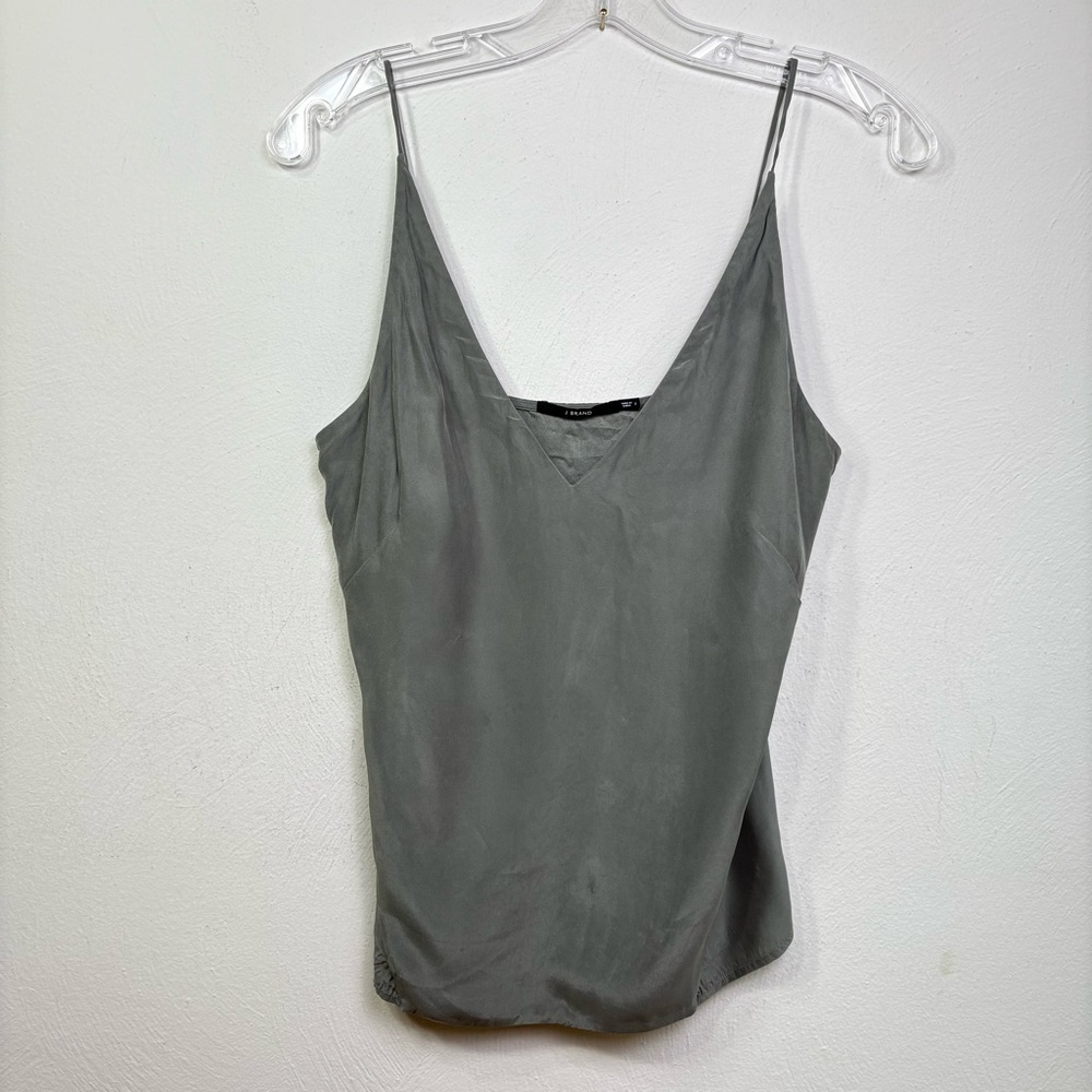 J Brand Silk V Neck Sleeveless Cami Tank Top Slate Green/Gray - Picture 5 of 12